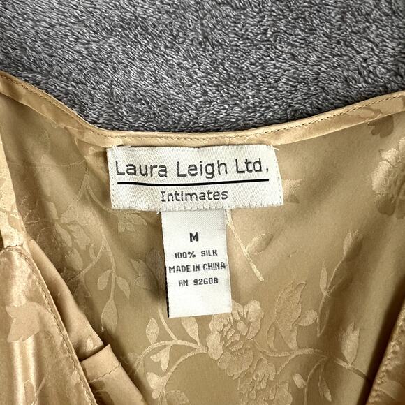 Vintage Laura Leigh 100% Silk Slip Dress Womens M Gold Floral Shimmery - Picture 4 of 11